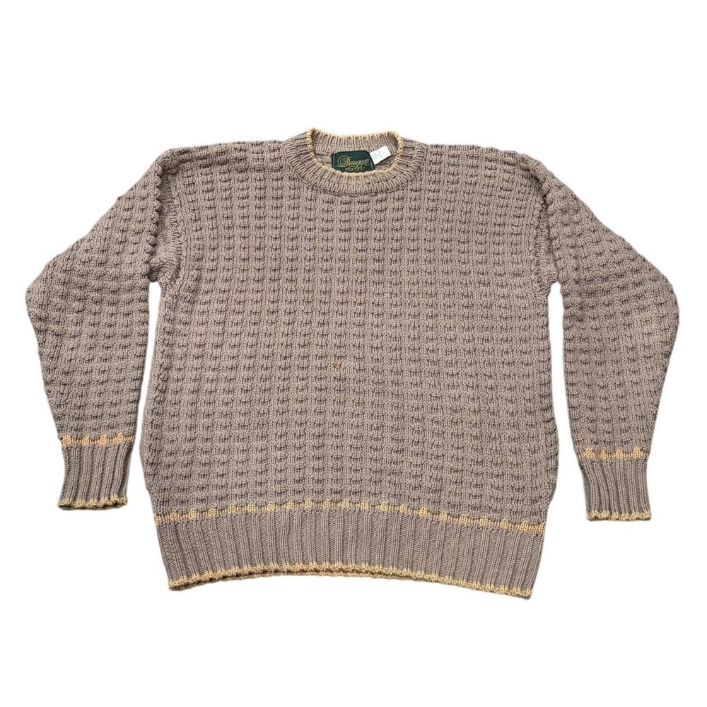 Doogan Donegal Mens Textured Sweater Hand Loomed Thick Fisherman Vtg L Brown